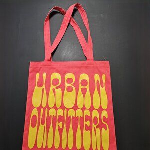 Urban Outfitters Red Canvas Tote Bag with Groovy Yellow Lettering